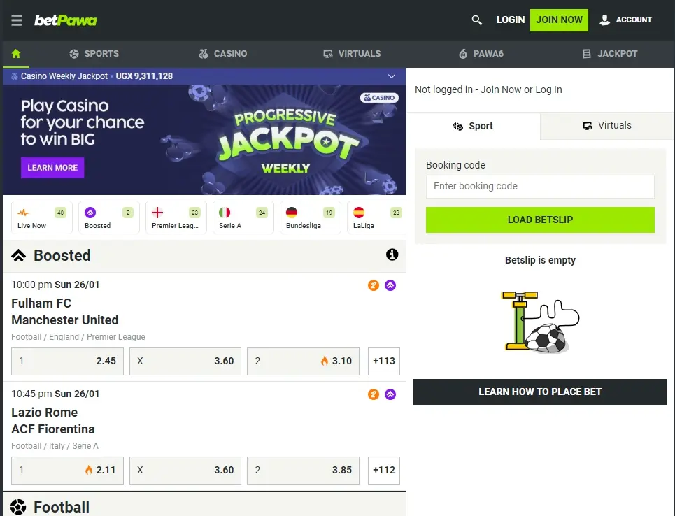 Betpawa Uganda main page